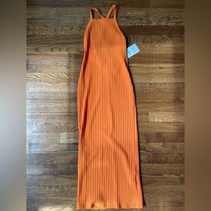 Zara Orange Raceback Steap MIDI Dress